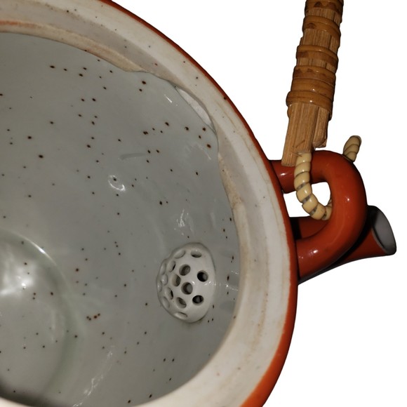 VINTAGE Orange Teapot Bamboo Handle Made In Occupied Japan - Picture 8 of 10